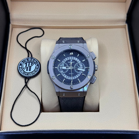 Hublot Black Skeleton With Grey Strap